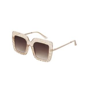 Betsey Johnson Square Sunglasses Oversized Sleek Thin Peach Glitter